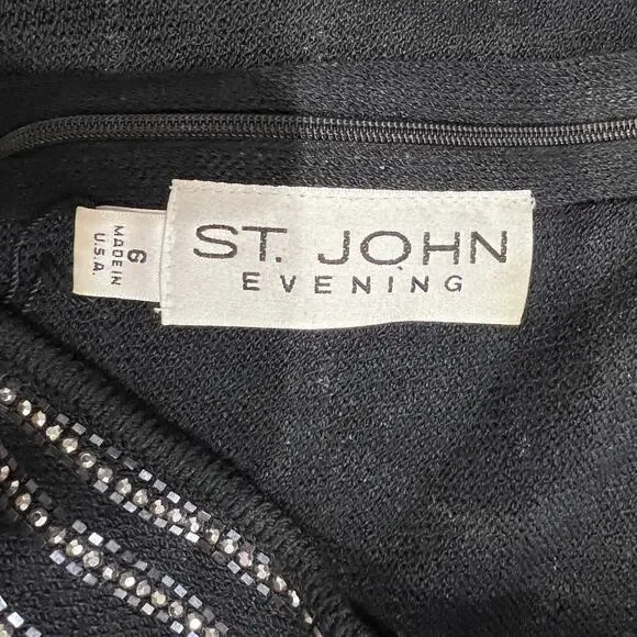 ST.JOHN EVENING Women's Beaded Sequin Embellished Midi Dress Size 6 In Black - Picture 5 of 7